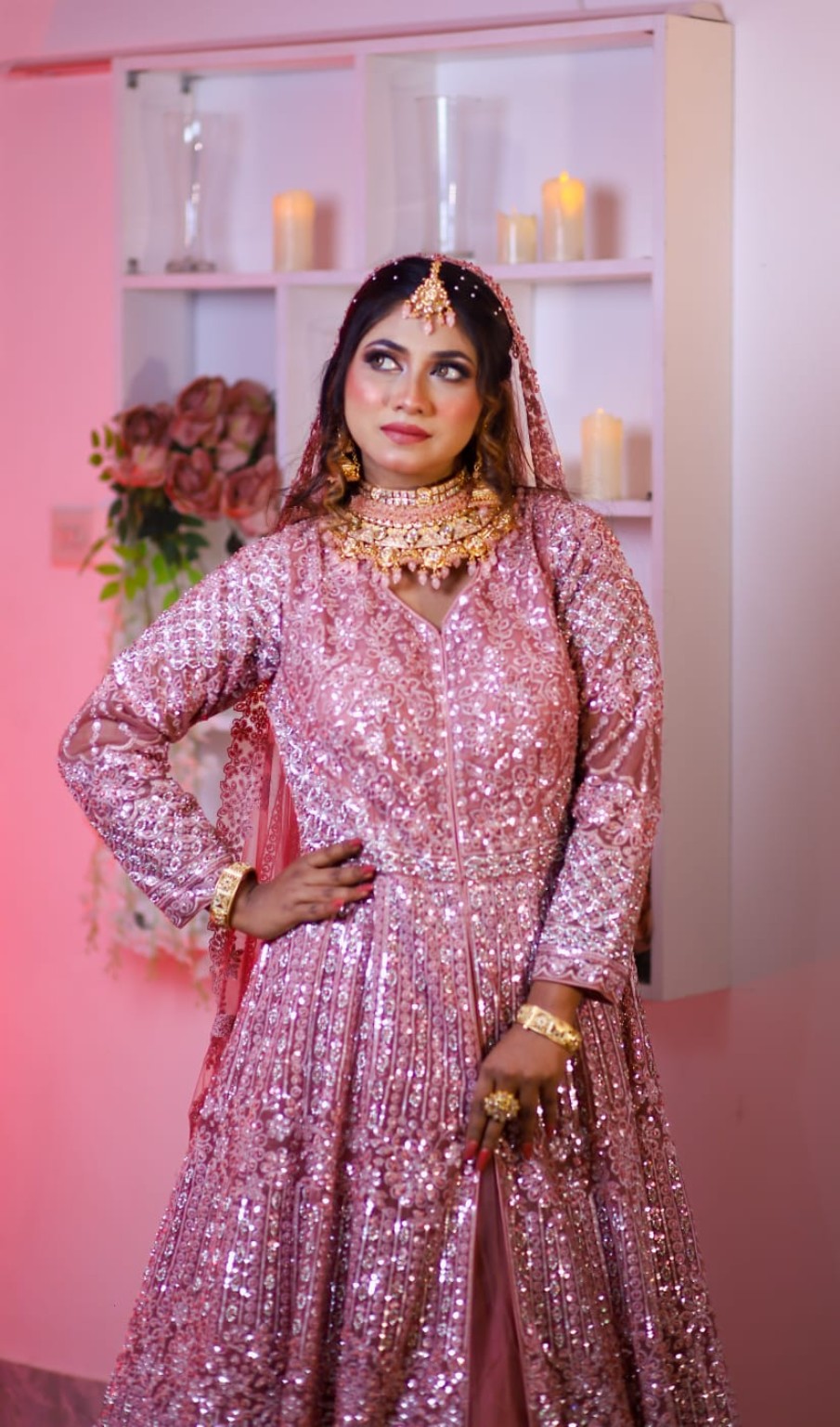 Bride in pink attire